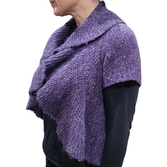 Decree Women's Purple Metallic Shrug Cardigan Sweater Sz Medium Wool Blend Cozy - Picture 3 of 9